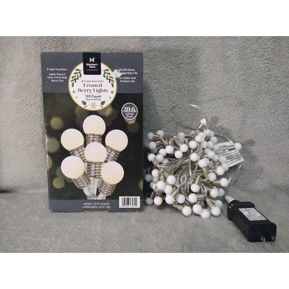 Members Mark Lights Warm White 8 Function LED Frosted Berry 120 Count